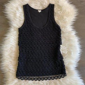 J. Crew Black Scalloped Top